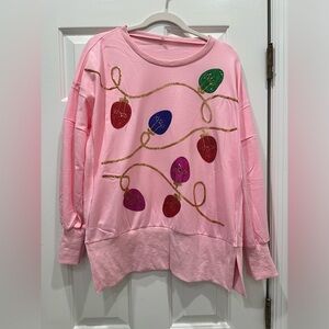Brand New!  Pink sequined Christmas light holiday comfy sweatshirt